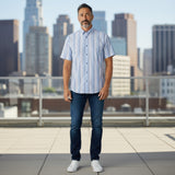 DG's Drifter Mens - Regular Short Sleeved Casual Shirt - Whte/Blue 14783SS - 24 - Wildvine Clothing, Spalding, Lincolnshire