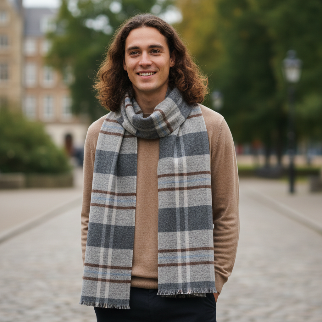 DG's Drifter Mens - Scarf - Tartan - Muted Brown / Grey - 59004 43 - Wildvine Clothing, Spalding, Lincolnshire