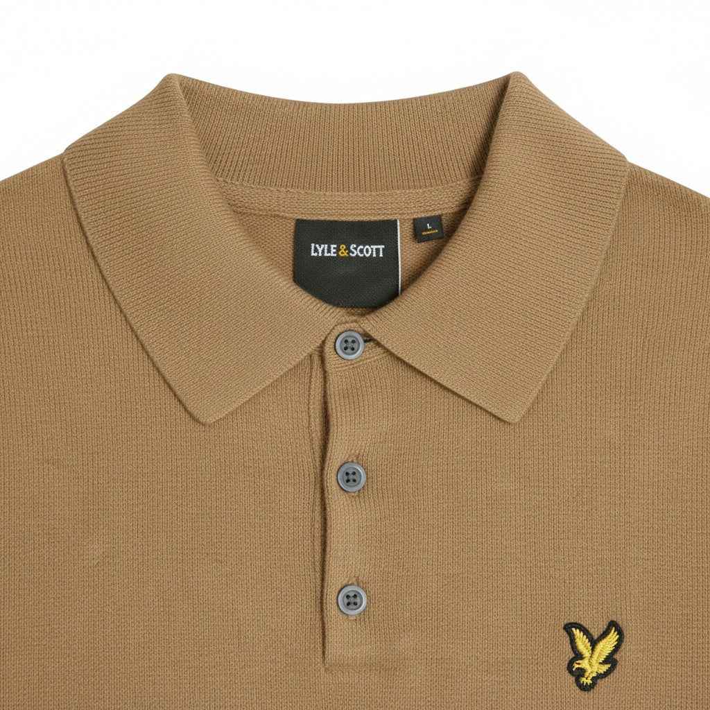 Lyle & Scott - Mens Cotton Merino Long Sleeve Knitted Polo - Tigers Eye X851 - Wildvine Clothing, Spalding, Lincolnshire
