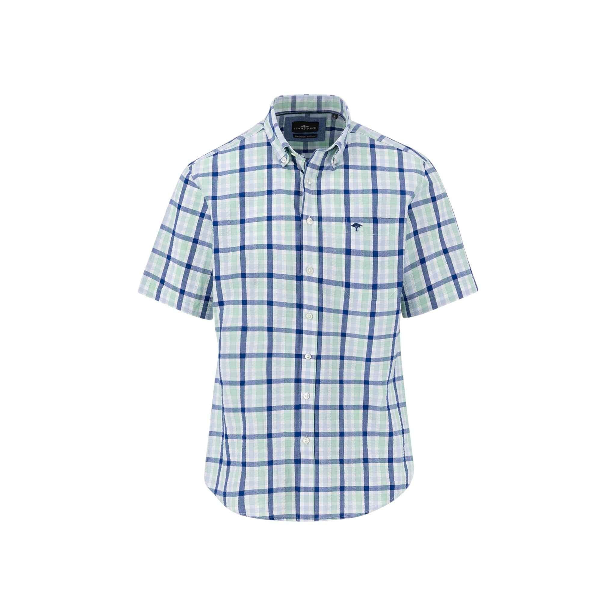 Fynch-Hatton - Mens Shirt - Combi Check - Turf Green - 1/2 sleeve 722 - Wildvine Clothing, Spalding, Lincolnshire