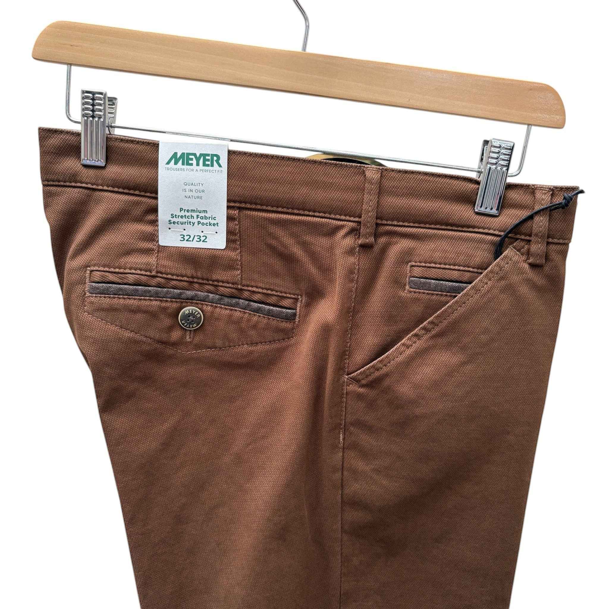 MEYER Chicago Mens Trousers – 2-5627 45 Fine Texture Luxury Chinos - Modern Fit – Brown