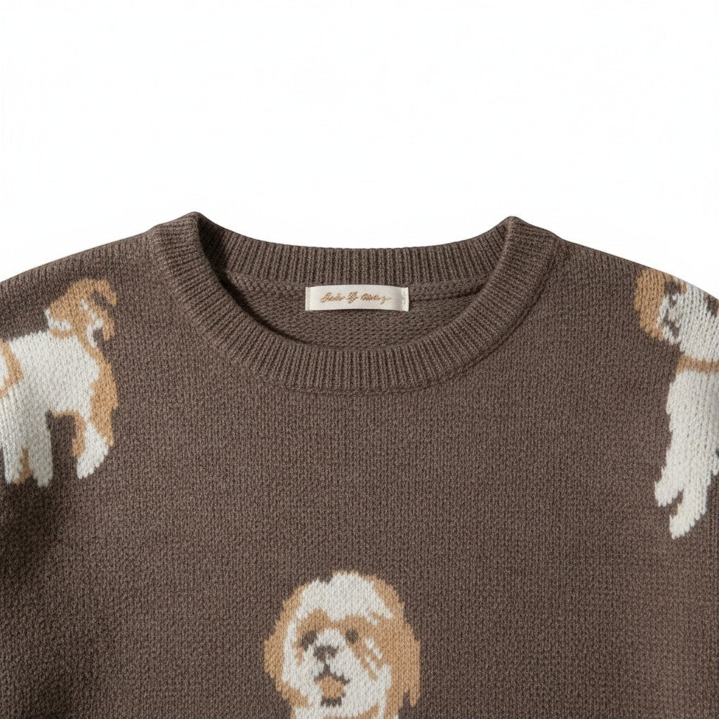 Wild Flower - Ladies - Dog Print Jumper - Mocca - Wildvine Clothing, Spalding, Lincolnshire