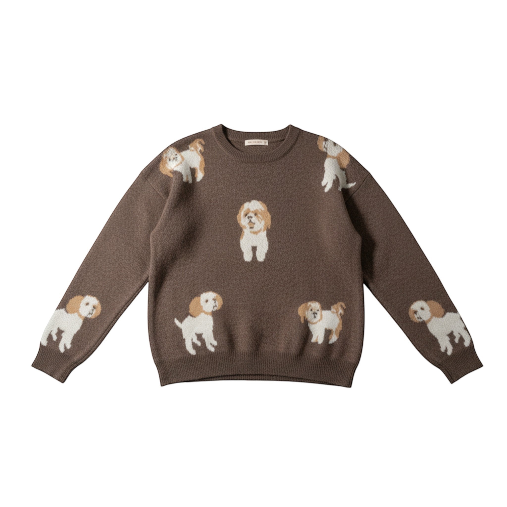 Wild Flower - Ladies - Dog Print Jumper - Mocca M L - Wildvine Clothing, Spalding, Lincolnshire