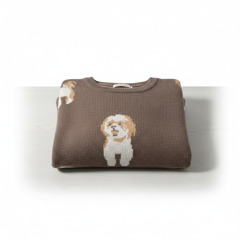 Wild Flower - Ladies - Dog Print Jumper - Mocca - Wildvine Clothing, Spalding, Lincolnshire