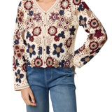 Wild Flower - Ladies - Beaded Floral Crochet V Cardigan - Mocha - Wildvine Clothing, Spalding, Lincolnshire