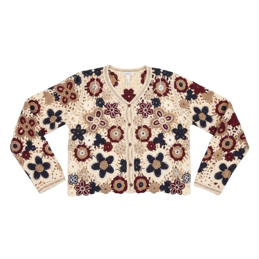 Wild Flower - Ladies - Beaded Floral Crochet V Cardigan - Mocha - Wildvine Clothing, Spalding, Lincolnshire