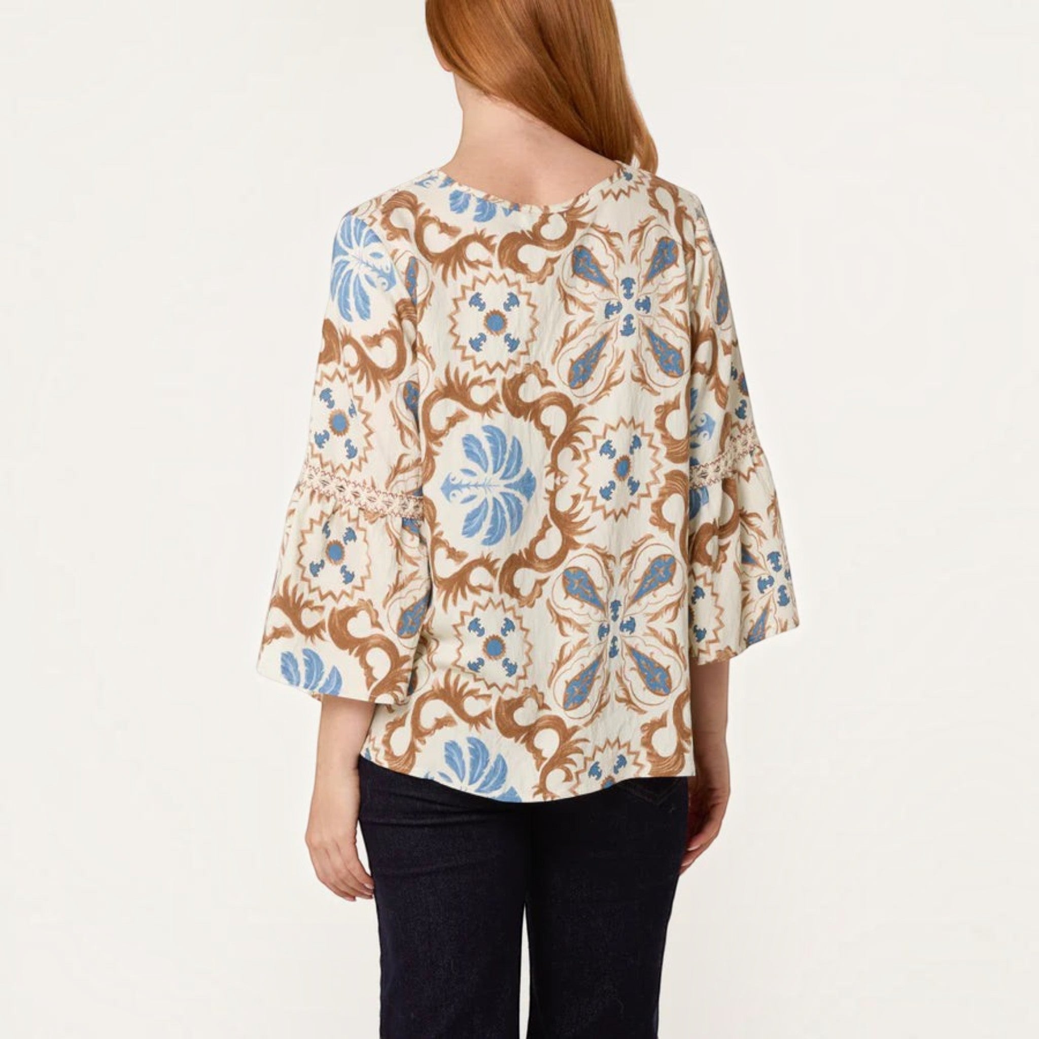 Wild Flower - Ladies - Floral Damask Crochet Detail Blouse - Mocha - Wildvine Clothing, Spalding, Lincolnshire