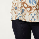 Wild Flower - Ladies - Floral Damask Crochet Detail Blouse - Mocha - Wildvine Clothing, Spalding, Lincolnshire