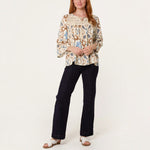 Wild Flower - Ladies - Floral Damask Crochet Detail Blouse - Mocha - Wildvine Clothing, Spalding, Lincolnshire