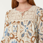 Wild Flower - Ladies - Floral Damask Crochet Detail Blouse - Mocha - Wildvine Clothing, Spalding, Lincolnshire