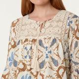 Wild Flower - Ladies - Floral Damask Crochet Detail Blouse - Mocha - Wildvine Clothing, Spalding, Lincolnshire