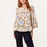 Wild Flower - Ladies - Floral Damask Crochet Detail Blouse - Mocha - Wildvine Clothing, Spalding, Lincolnshire