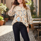 Wild Flower - Ladies - Floral Damask Crochet Detail Blouse - Mocha - Wildvine Clothing, Spalding, Lincolnshire