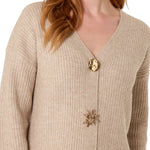 Wild Flower - Ladies - Gold Motif Buton Cardigan - Mocha - Wildvine Clothing, Spalding, Lincolnshire