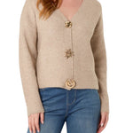 Wild Flower - Ladies - Gold Motif Buton Cardigan - Mocha - Wildvine Clothing, Spalding, Lincolnshire