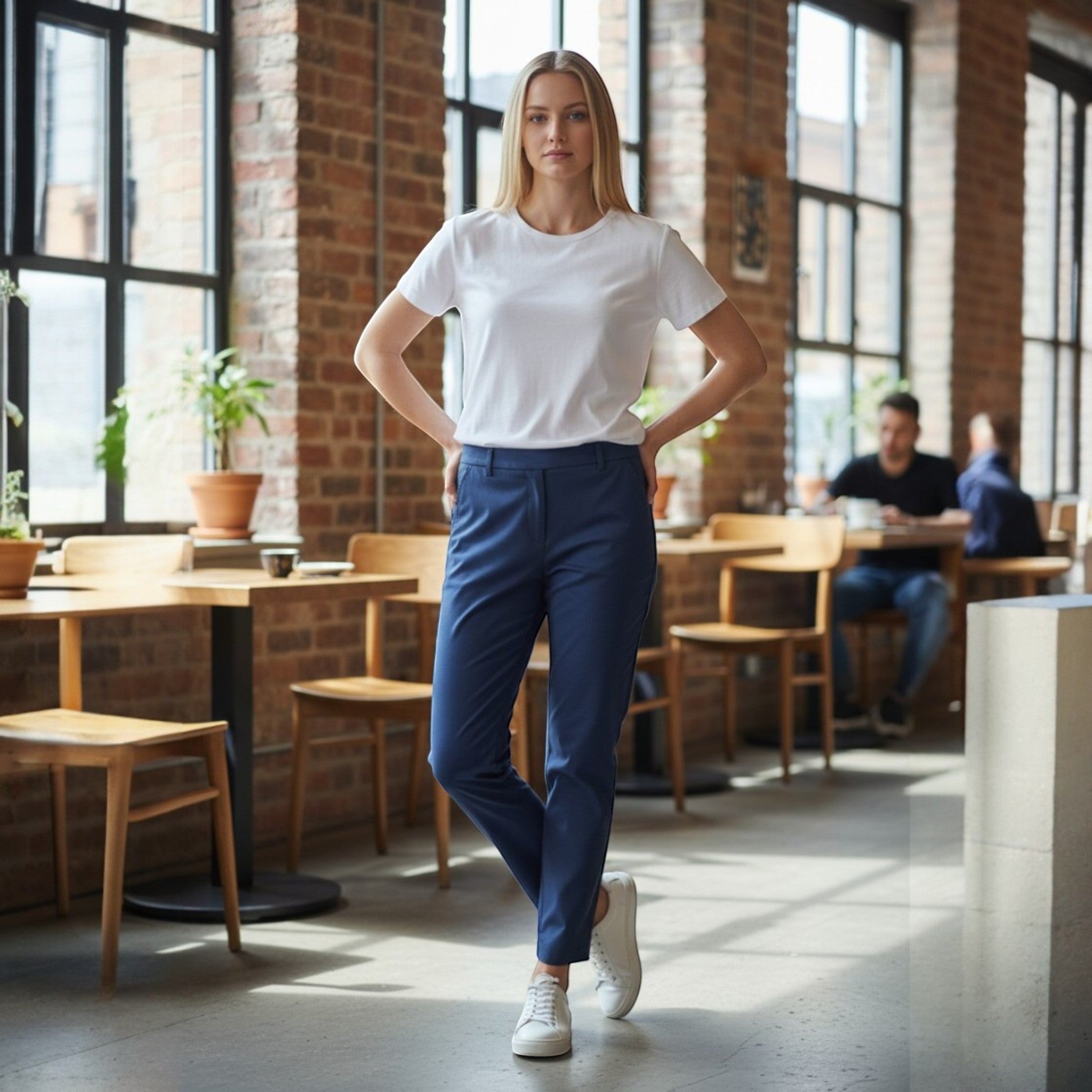 Pinnns - Ladies - Slim Leg Bengaline Ankle Grazer With Back Split - Navy 302CT - Wildvine Clothing, Spalding, Lincolnshire