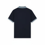 WILDVINE Clothing Co. Lyle & Scott dark navy polo shirt with light blue birdseye collar and sleeve trim back view
