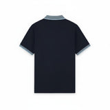 WILDVINE Clothing Co. Lyle & Scott dark navy polo shirt with light blue birdseye collar and sleeve trim back view