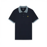 WILDVINE Clothing Co. Lyle & Scott dark navy polo shirt with light blue birdseye textured collar and sleeve cuffs.
