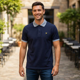 WILDVINE Clothing Co. Lyle & Scott dark navy polo shirt with light blue birdseye collar and sleeve trim on a man