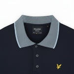 WILDVINE Clothing Co. Lyle & Scott dark navy polo shirt with a light blue birdseye knit collar and yellow eagle logo.