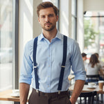 Hunt & Holditch - Mens - Plain Navy Braces-Feathered Silver Clip - One Size - Wildvine Clothing, Spalding, Lincolnshire