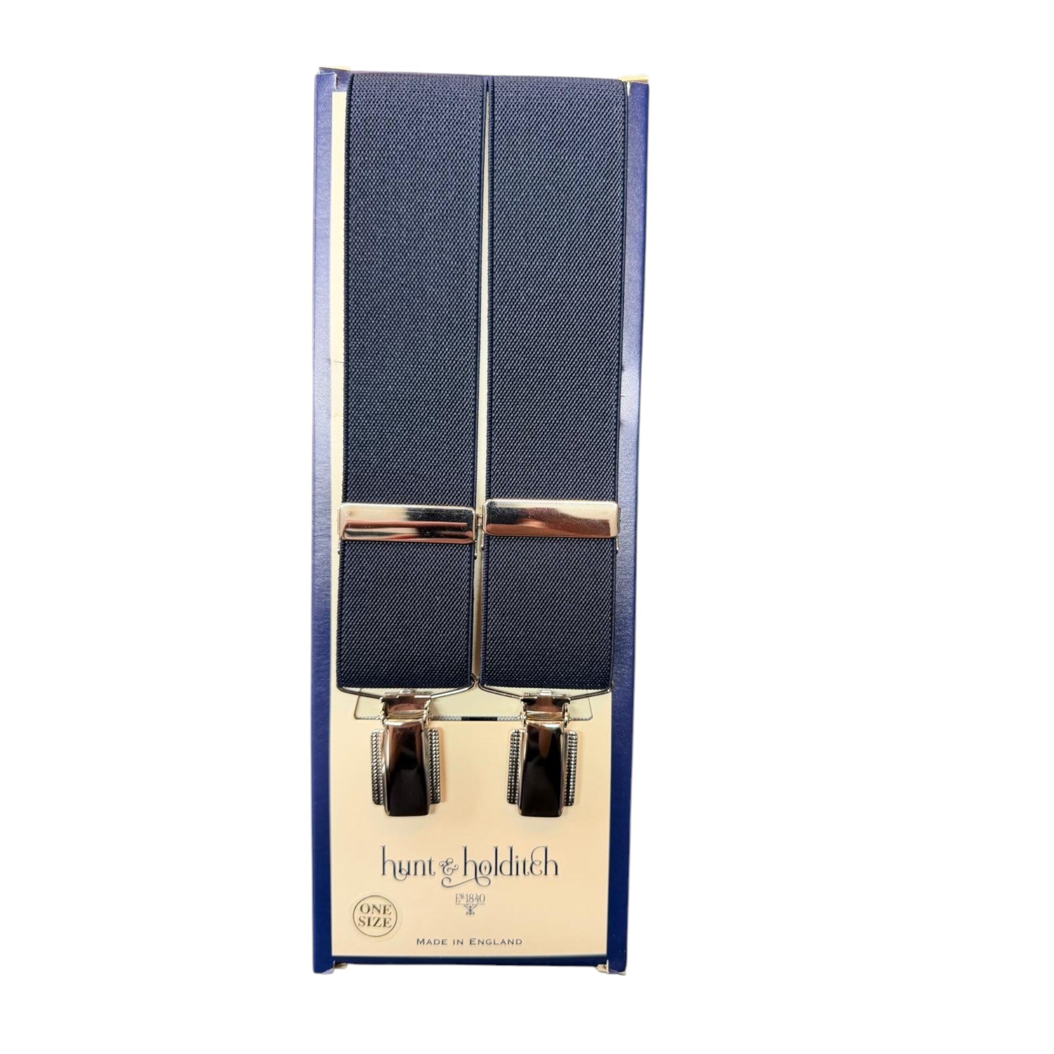 Hunt & Holditch - Mens - Plain Navy Braces-Feathered Silver Clip - One Size - Wildvine Clothing, Spalding, Lincolnshire