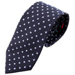 Van Buck - Mens - Navy Blue Silk Tie With Sky Blue Polka Dots - Wildvine Clothing, Spalding, Lincolnshire