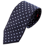 Van Buck - Mens - Navy Blue Silk Tie With Sky Blue Polka Dots - Wildvine Clothing, Spalding, Lincolnshire