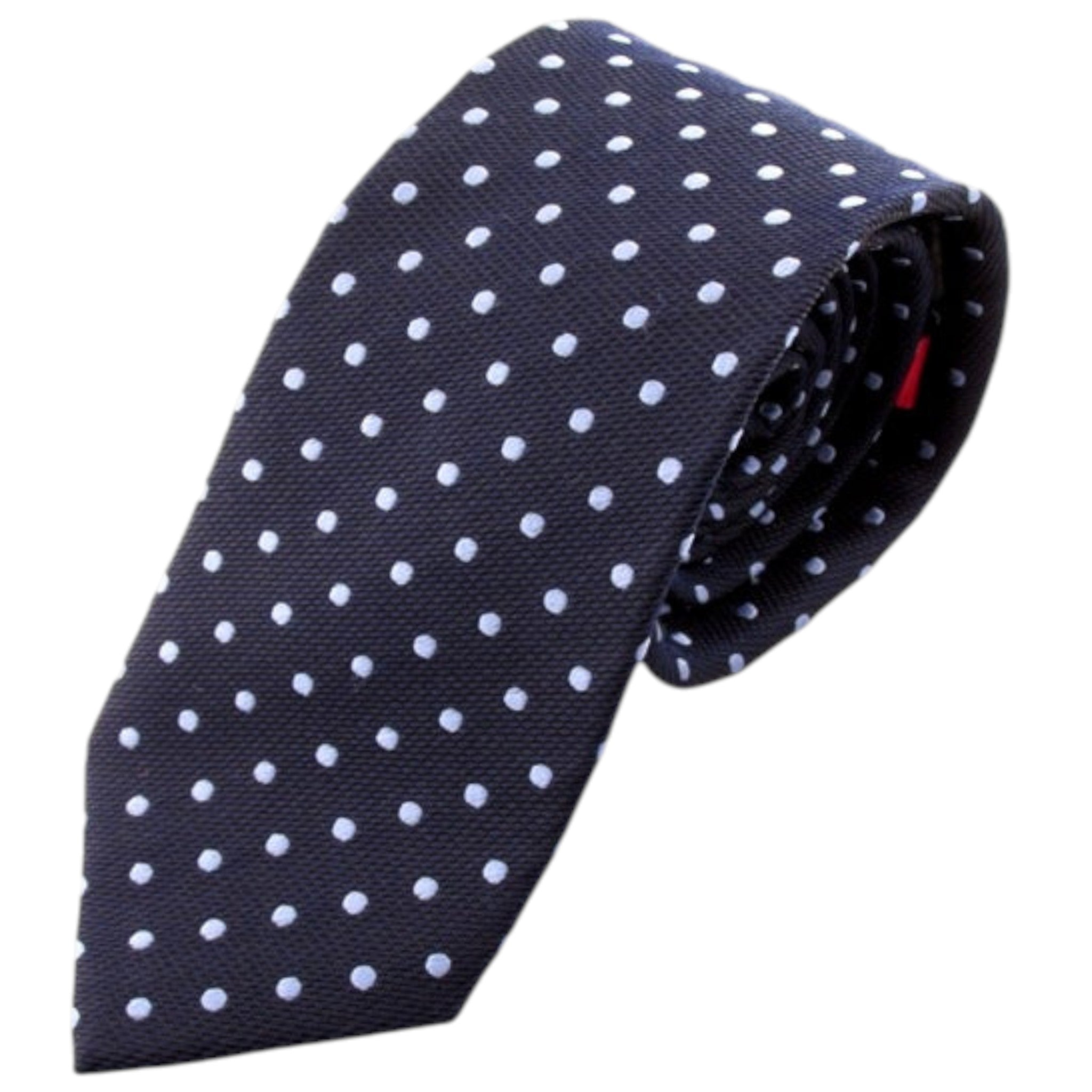 Van Buck - Mens - Navy Blue Silk Tie With Sky Blue Polka Dots - Wildvine Clothing, Spalding, Lincolnshire