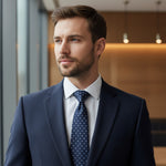 Van Buck - Mens - Navy Blue Silk Tie With Sky Blue Polka Dots - Wildvine Clothing, Spalding, Lincolnshire