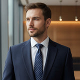 Van Buck - Mens - Navy Blue Silk Tie With Sky Blue Polka Dots - Wildvine Clothing, Spalding, Lincolnshire