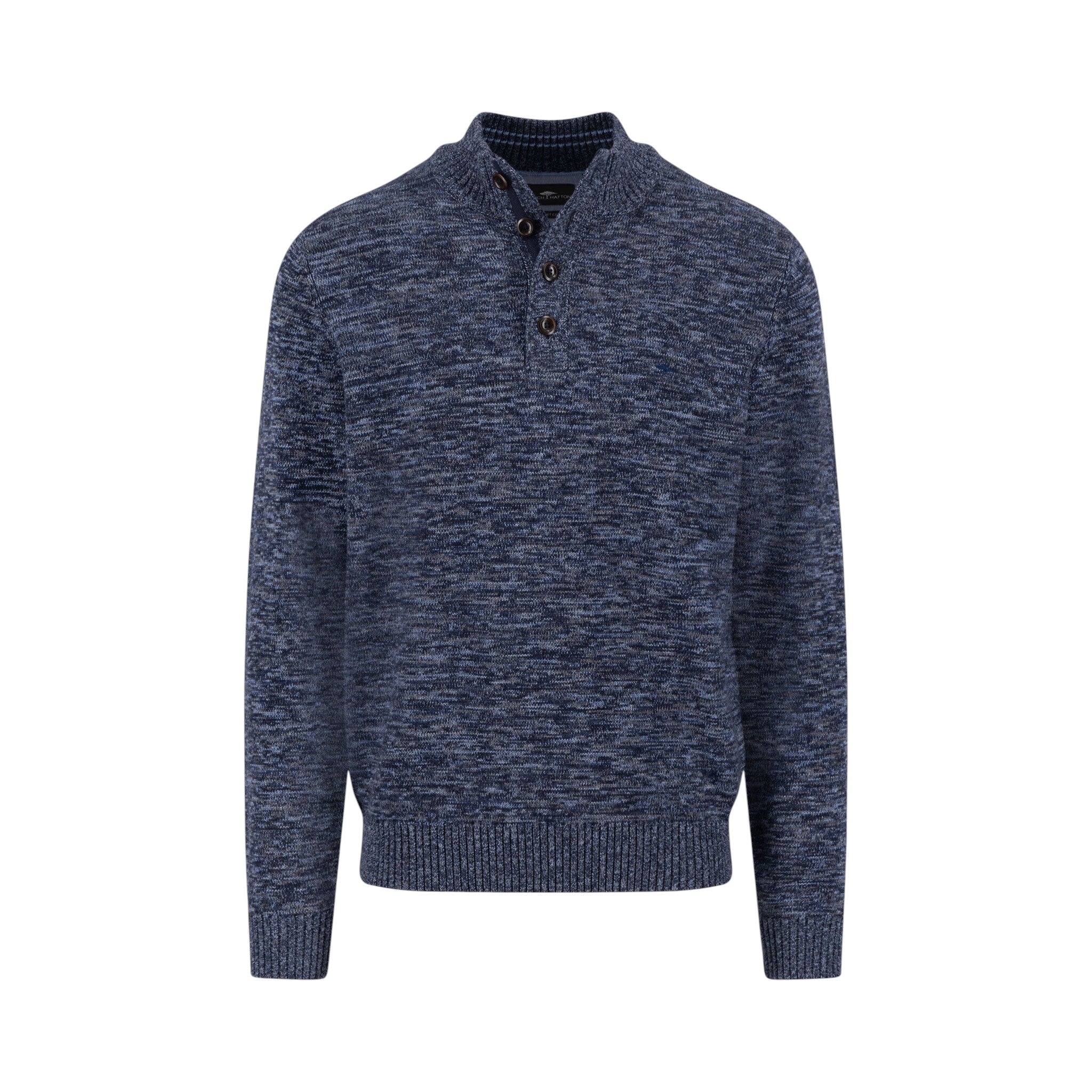 Fynch-Hatton - Mens Knitwear - Buttoned Troyer, Twisted Mouline - Navy 690 - Wildvine Clothing, Spalding, Lincolnshire