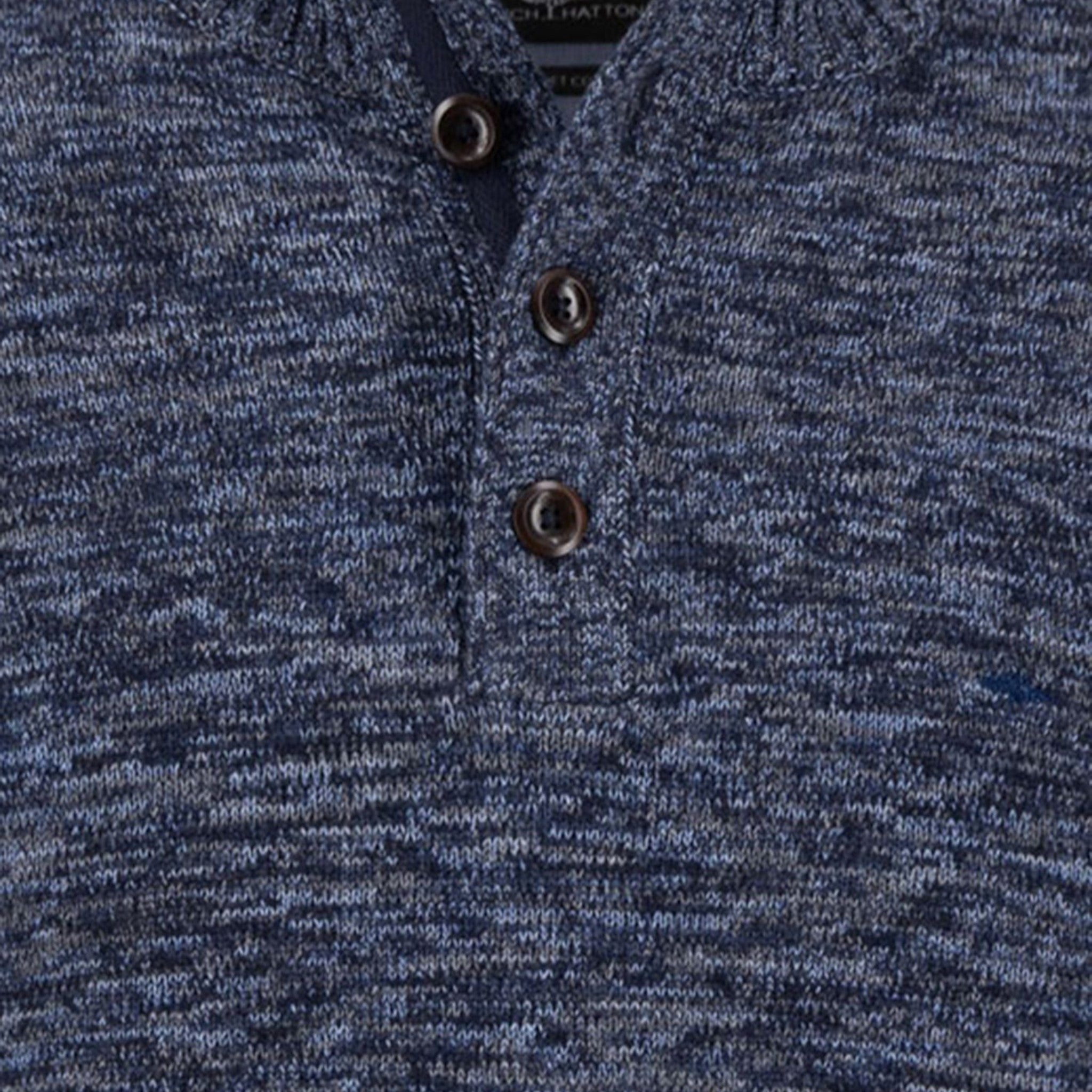 Fynch-Hatton - Mens Knitwear - Buttoned Troyer, Twisted Mouline - Navy 690 - Wildvine Clothing, Spalding, Lincolnshire