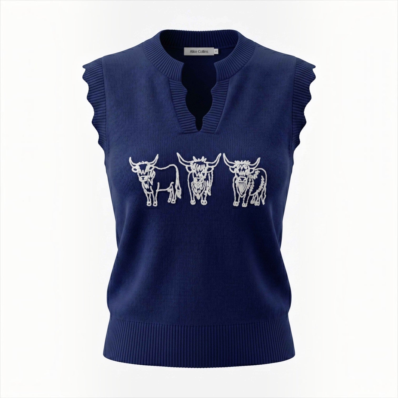 Alice Collins - Highland Cattle Slipover - Rich Navy - 037A140 - Wildvine Clothing, Spalding, Lincolnshire