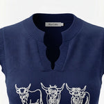 Alice Collins - Highland Cattle Slipover - Rich Navy - 037A140 - Wildvine Clothing, Spalding, Lincolnshire