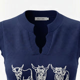 Alice Collins - Highland Cattle Slipover - Rich Navy - 037A140 - Wildvine Clothing, Spalding, Lincolnshire