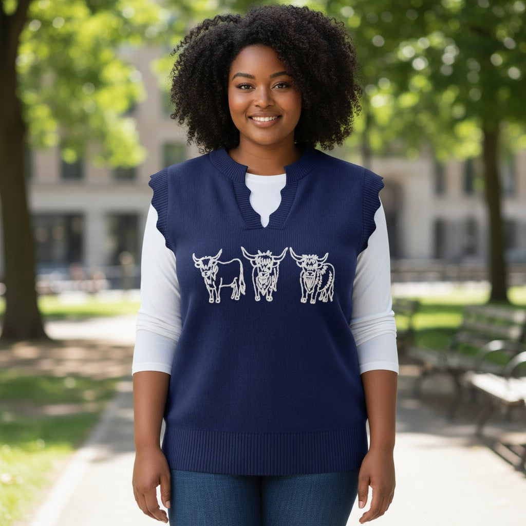 Alice Collins - Highland Cattle Slipover - Rich Navy - 037A140 - Wildvine Clothing, Spalding, Lincolnshire