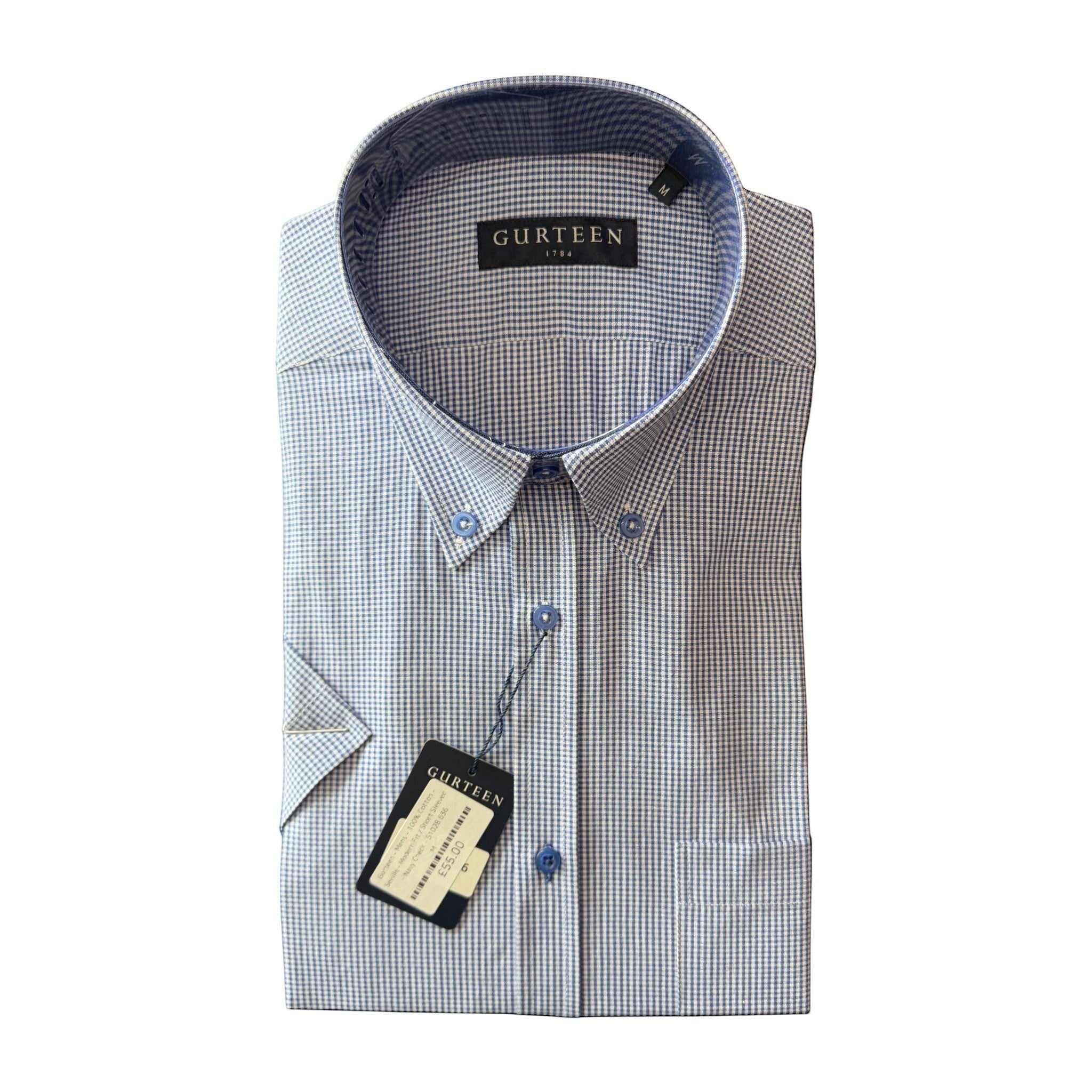Gurteen - Mens - 100% Cotton - Seville - Modern Fit / Short Sleeved - Navy Check - 51028 636 - Wildvine Clothing, Spalding, Lincolnshire