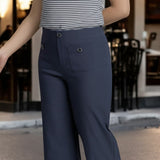 Pinnns - Ladies - Stylish Wide Leg Culotte Trousers With Button Feature - Navy 638C - Wildvine Clothing, Spalding, Lincolnshire