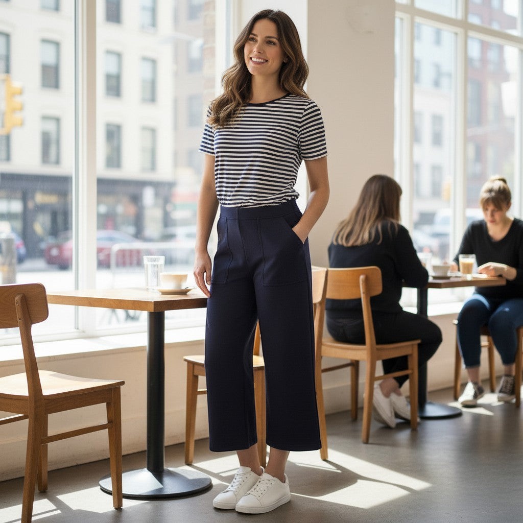 Pinnns - Ladies - Super Soft Wide Leg Culotte Trousers - Navy - 727C - Wildvine Clothing, Spalding, Lincolnshire