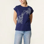 Wild Flower - Ladies - Swirl Flowers Embroidery T-Shirt - Navy - Wildvine Clothing, Spalding, Lincolnshire