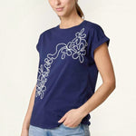 Wild Flower - Ladies - Swirl Flowers Embroidery T-Shirt - Navy - Wildvine Clothing, Spalding, Lincolnshire