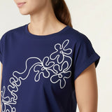 Wild Flower - Ladies - Swirl Flowers Embroidery T-Shirt - Navy - Wildvine Clothing, Spalding, Lincolnshire