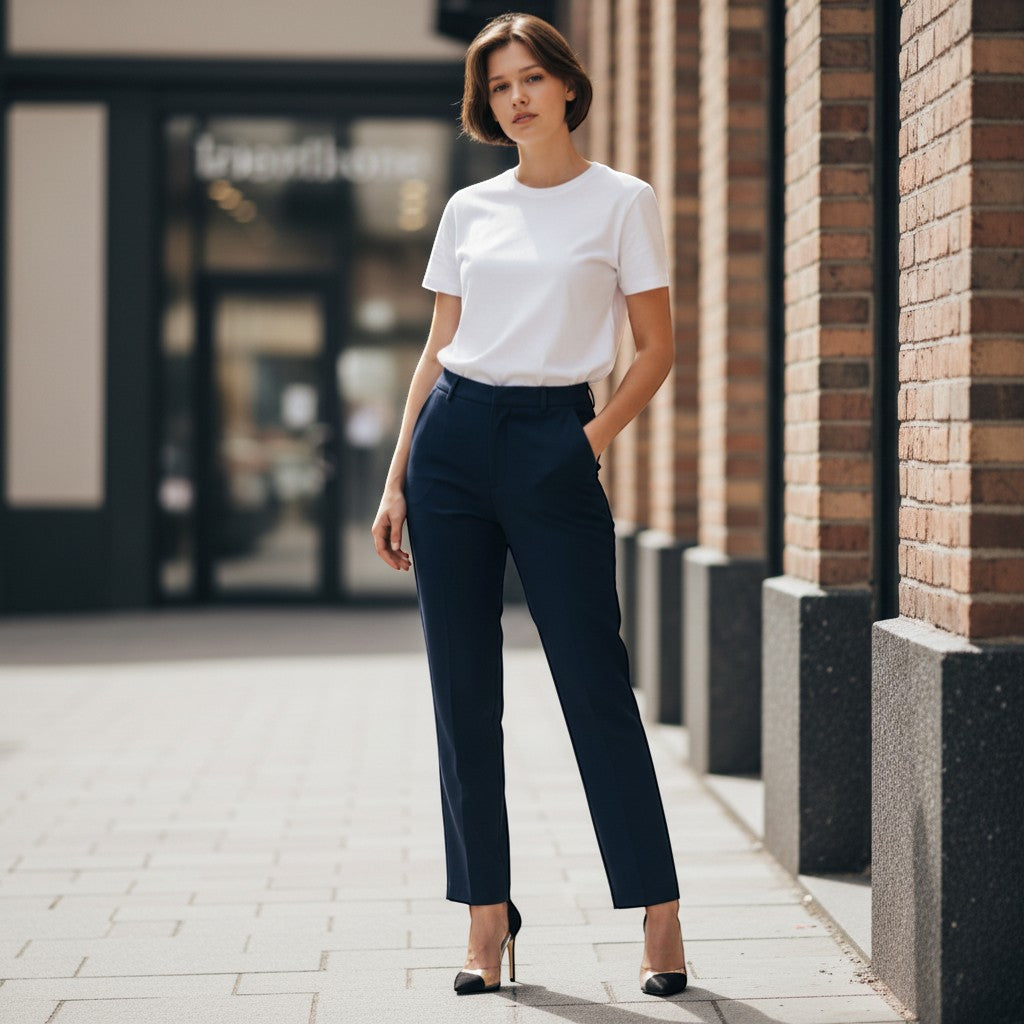 Pinnns - Ladies - Essential 27" Elasticated Waist Flannel Trouser - Iris - Navy - Wildvine Clothing, Spalding, Lincolnshire