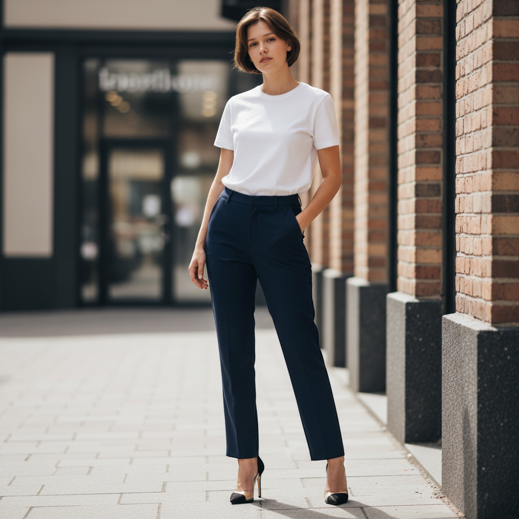 Pinnns - Ladies - Essential 27" Elasticated Waist Flannel Trouser - Iris - Navy - Wildvine Clothing, Spalding, Lincolnshire