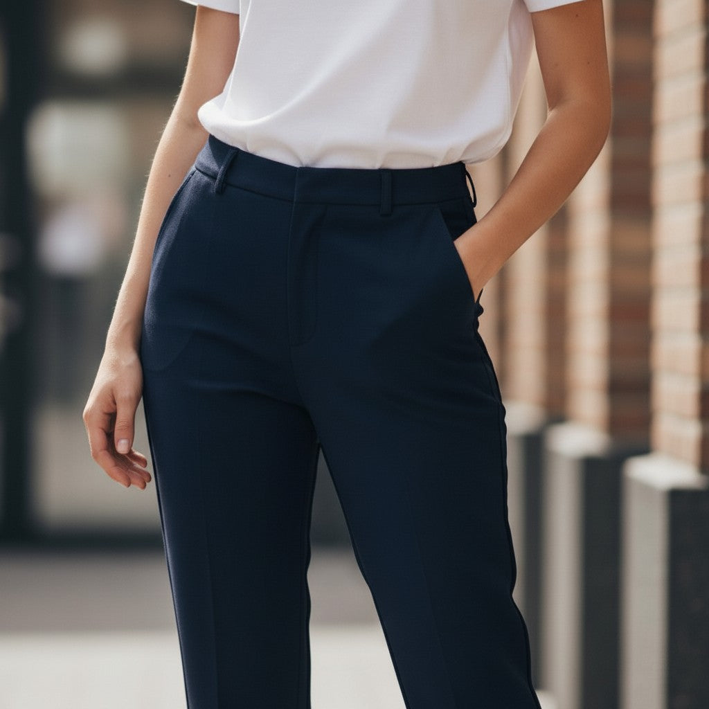 Pinnns - Ladies - Essential 27" Elasticated Waist Flannel Trouser - Iris - Navy - Wildvine Clothing, Spalding, Lincolnshire