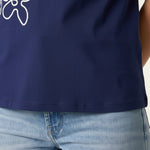 Wild Flower - Ladies - Swirl Flowers Embroidery T-Shirt - Navy - Wildvine Clothing, Spalding, Lincolnshire
