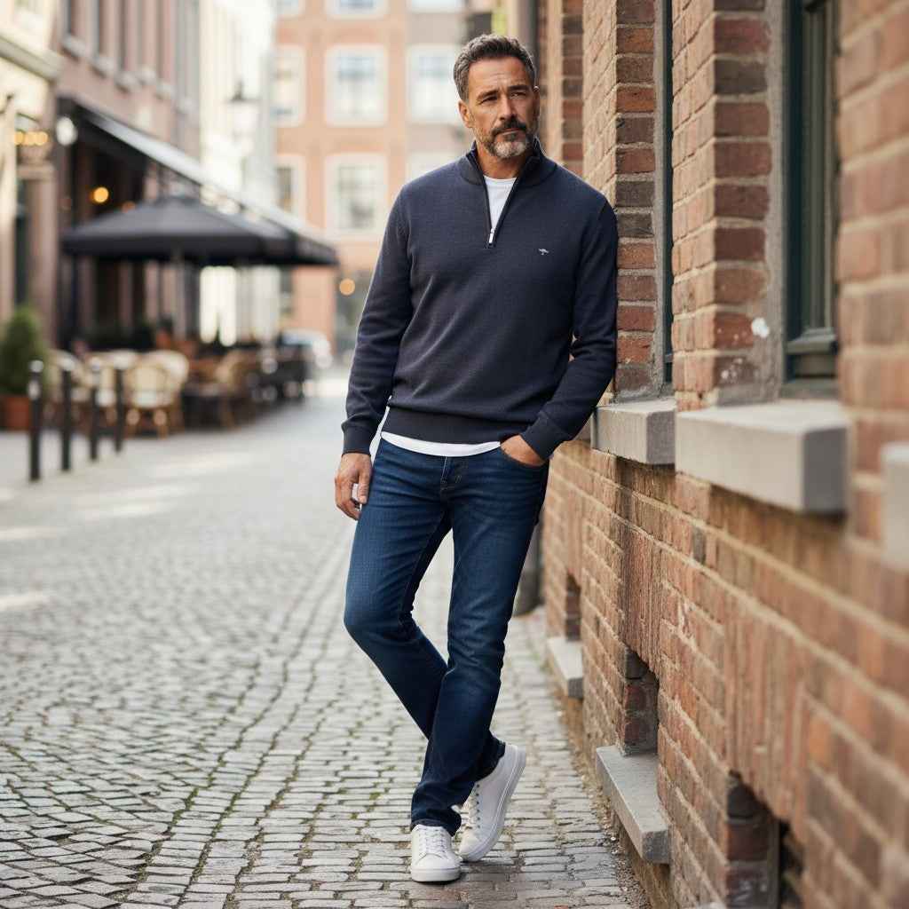 Fynch-Hatton - Mens Knitwear - Zip Troyer - Navy - Wildvine Clothing, Spalding, Lincolnshire