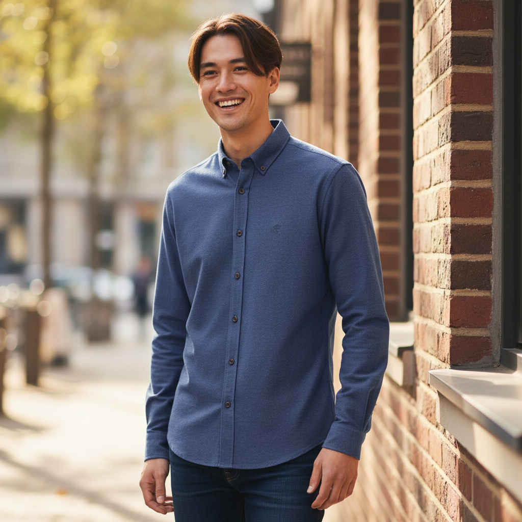 Fynch-Hatton - Mens Herringbone Shirt - Navy - 16108871 685 - Wildvine Clothing, Spalding, Lincolnshire